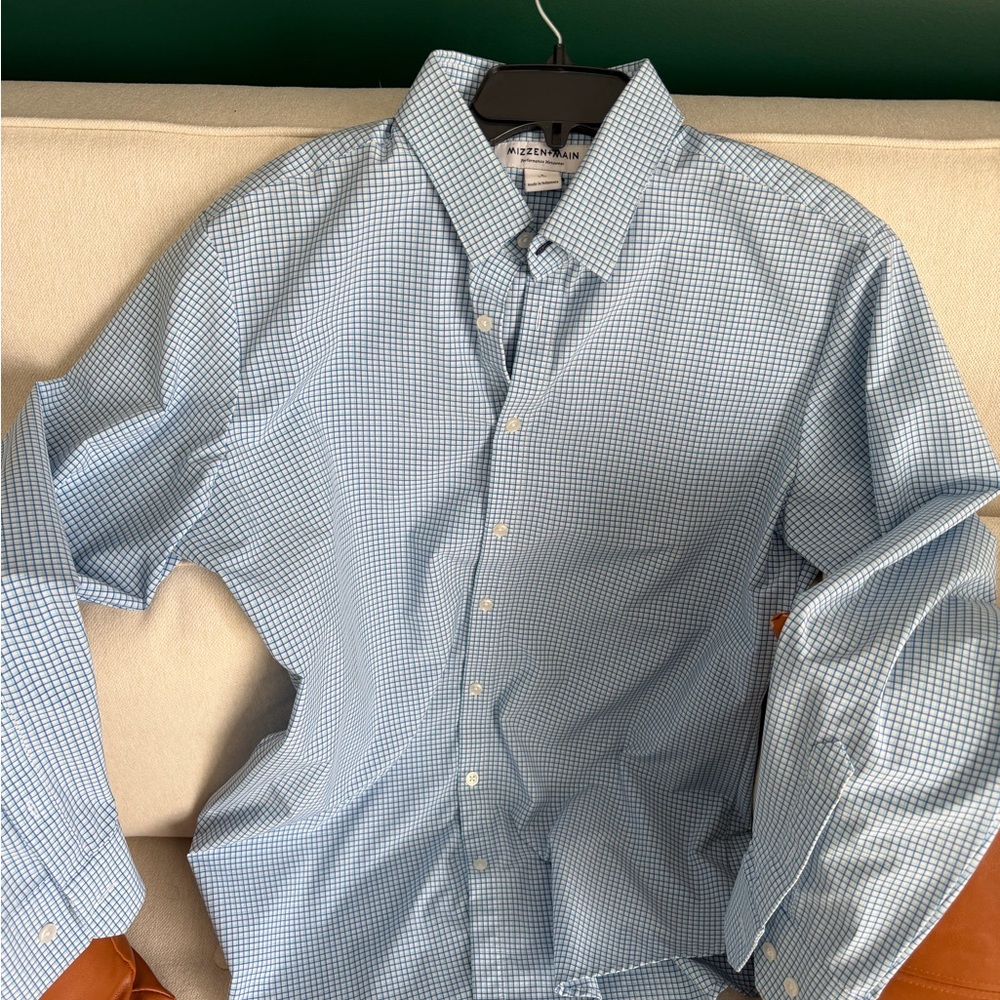 Mizzen+Main Light Blue Checkered Casual Shirt
